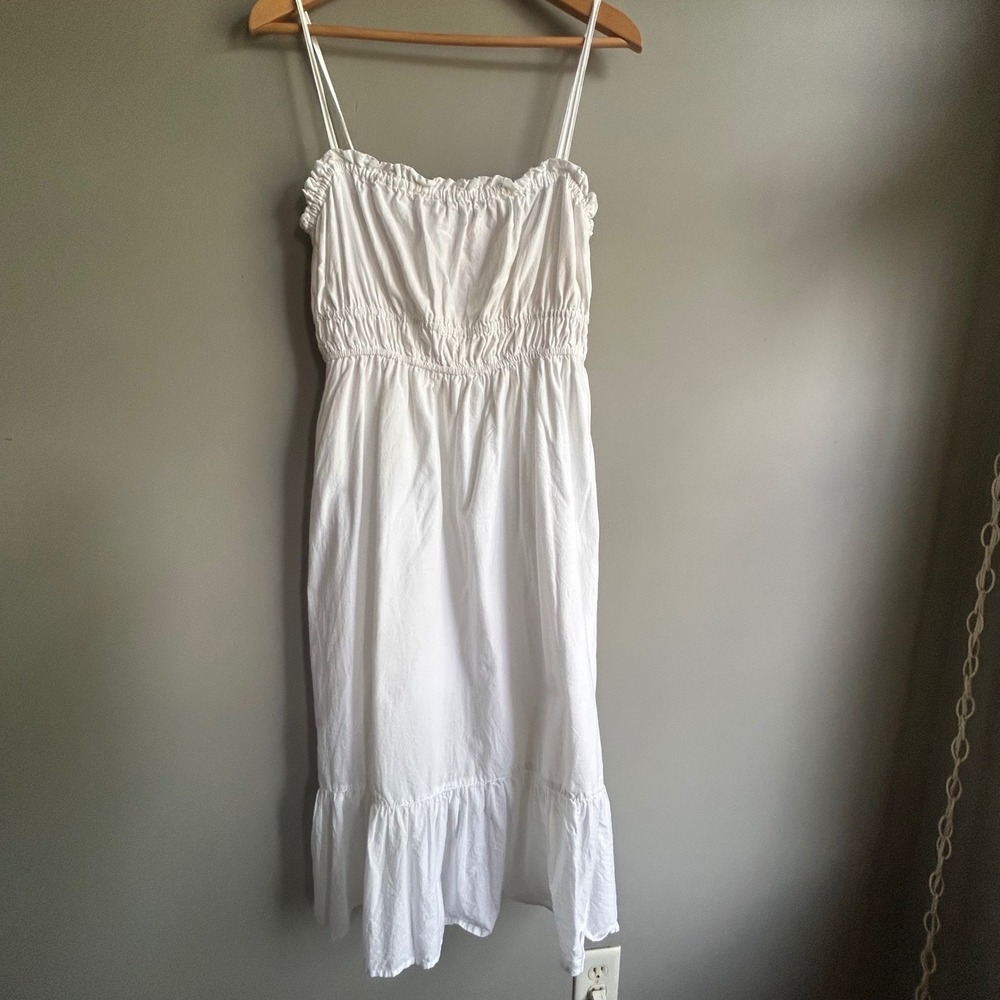 Dizzy Lizzy White Cotton Smocked Midi Dress Womens Large Spaghetti Strap Tiered